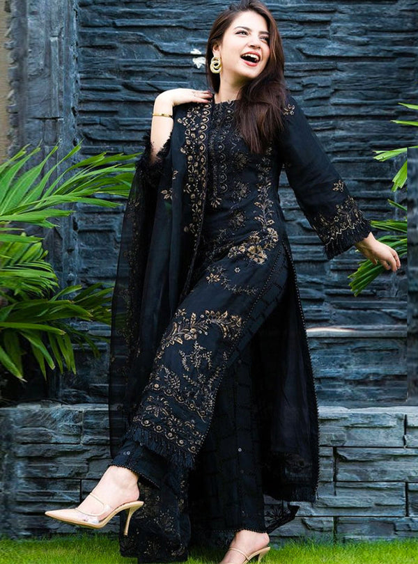 3 Piece Embroidered Lawn Shirt with Embroidered Organza Duppata-1020