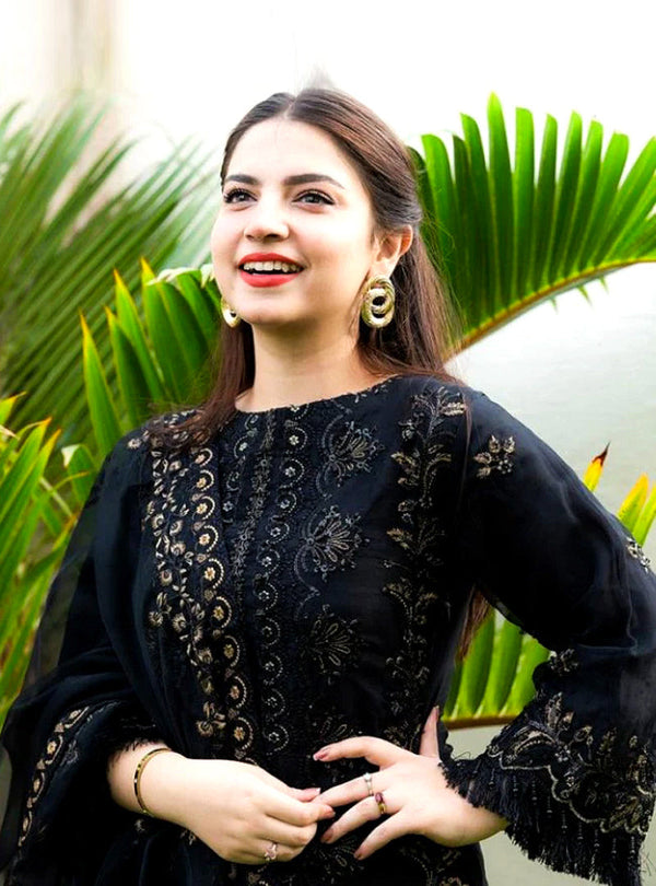 3 Piece Embroidered Lawn Shirt with Embroidered Organza Duppata-1020