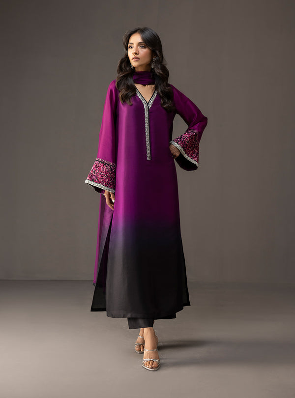 3Piece Unstitched Embroidered and Printed SIlk Suit 226