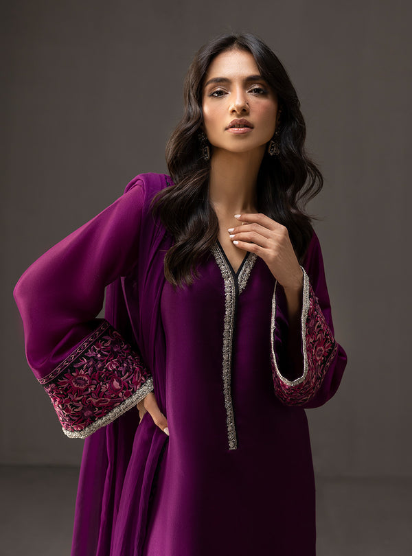 3Piece Unstitched Embroidered and Printed SIlk Suit 226