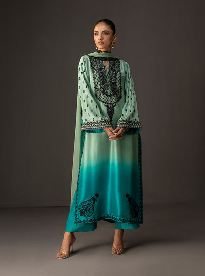 3Piece Unstitched Embroidered and Printed SIlk Suit 227