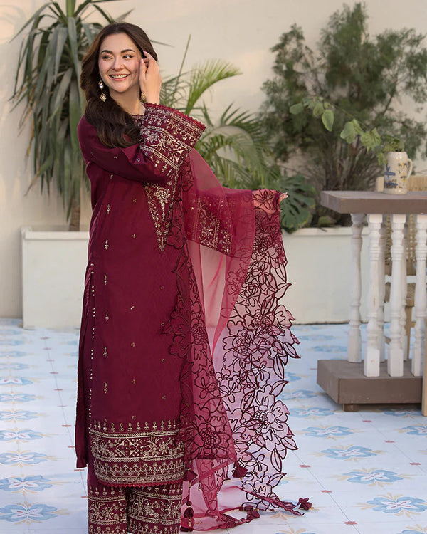 Lawn-3PC Embroidered Shirt with Organza Embroidered Dupatta- 1351