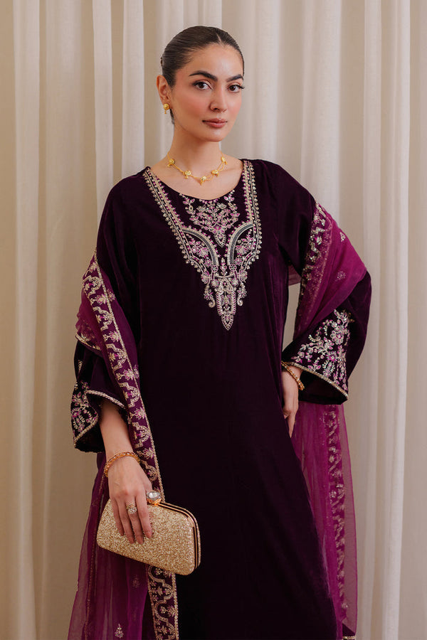 VELVET 3PC EMBROIDERED WITH CHIFFION EMBROIDERED DUPATTA-65