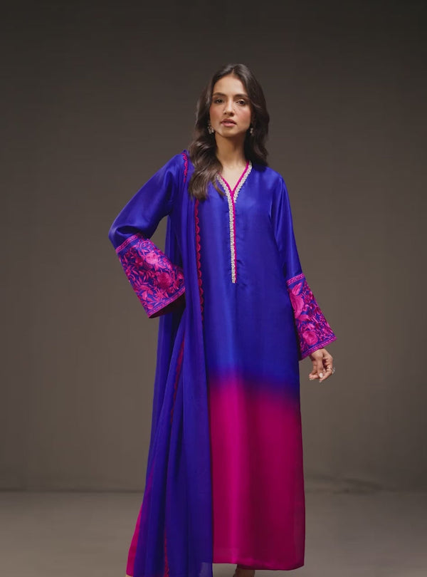 3Piece Unstitched Embroidered and Printed SIlk Suit 230
