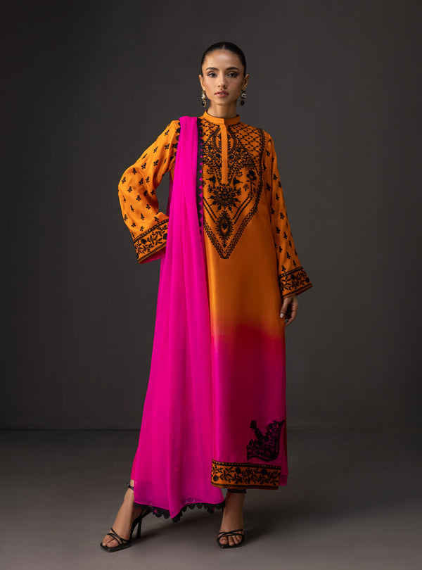 3Piece Unstitched Embroidered and Printed SIlk Suit 228