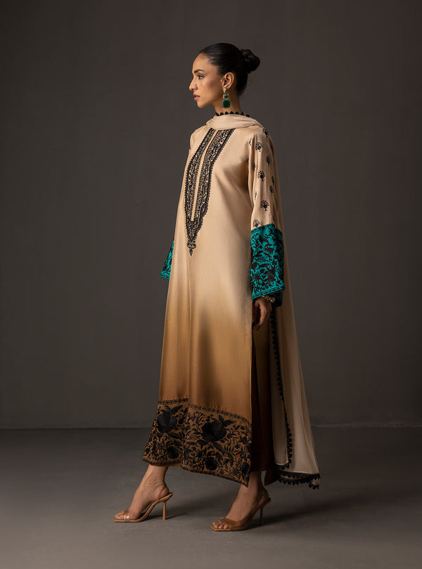 3Piece Unstitched Embroidered and Printed SIlk Suit 229