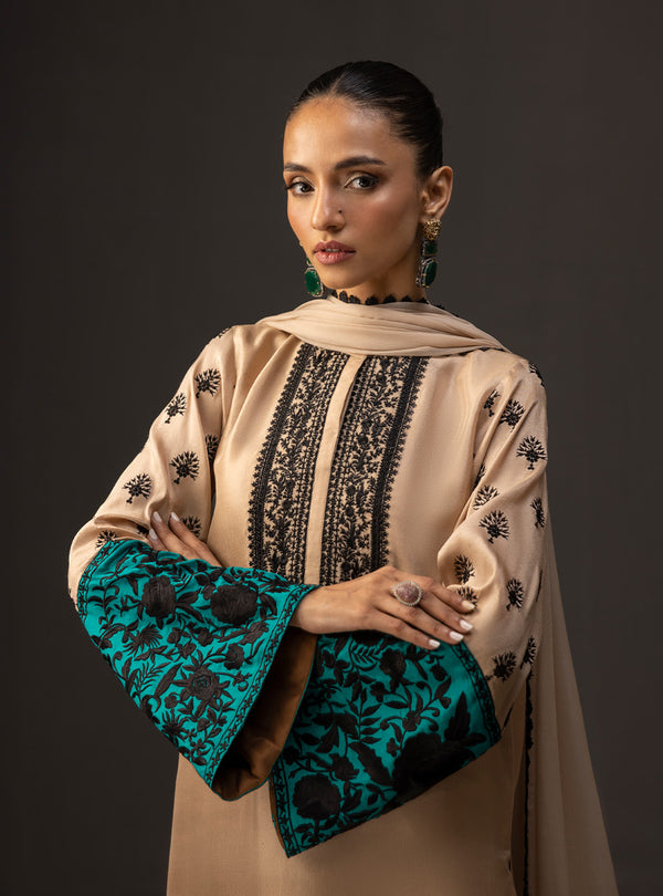 3Piece Unstitched Embroidered and Printed SIlk Suit 229