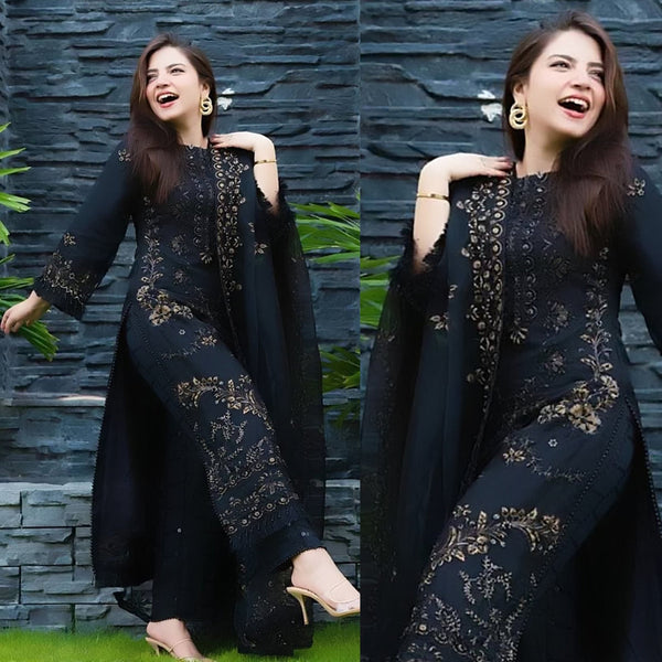 3 Piece Embroidered Lawn Shirt with Embroidered Organza Duppata-1020