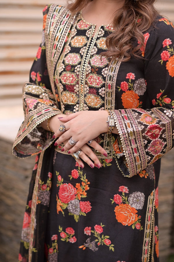 Silk-3PC Unstitched Black 263