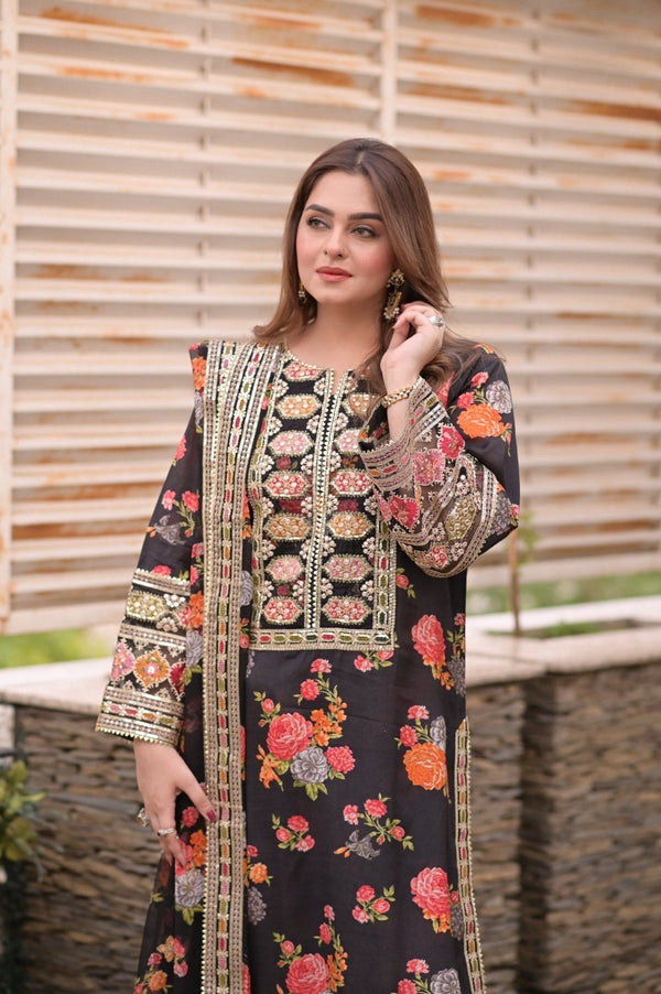 Silk-3PC Unstitched Black 263