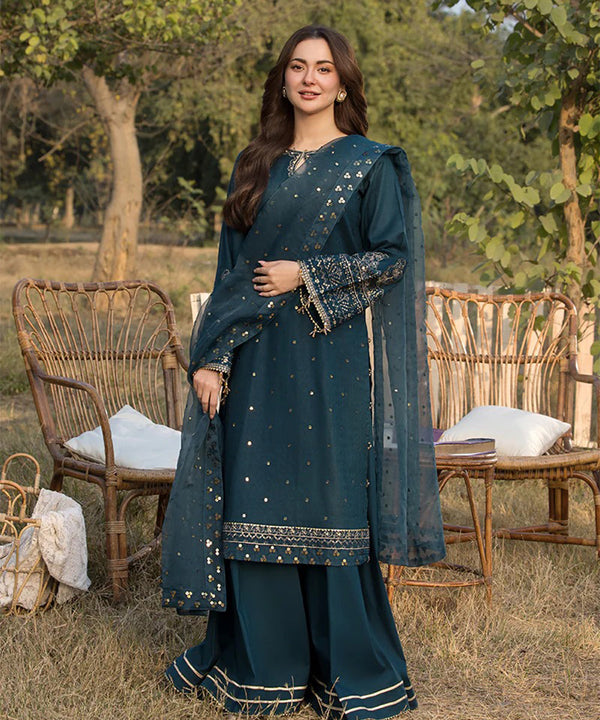 Lawn-3PC Embroidered Shirt with Organza Embroidered Dupatta- 1350