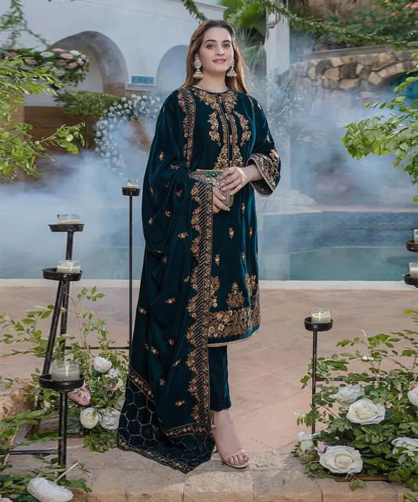 VELVET Unstitch 3PC EMBROIDERED WITH VELVET EMBROIDERED DUPATTA- 265