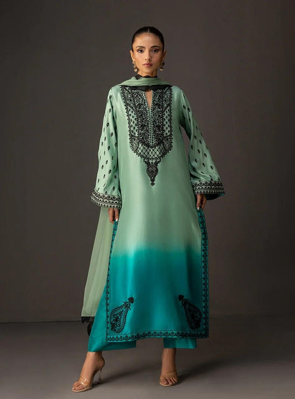 3Piece Unstitched Embroidered and Printed SIlk Suit 227