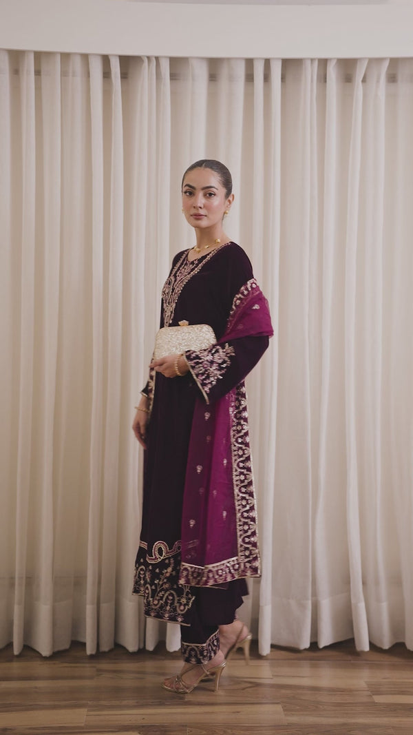 VELVET 3PC EMBROIDERED WITH CHIFFION EMBROIDERED DUPATTA-65