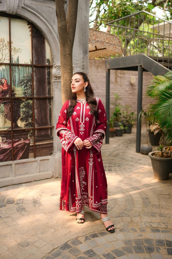 Aneelas Stitched Dhanak Emb 3pc Emb Chiffon Duppata –737