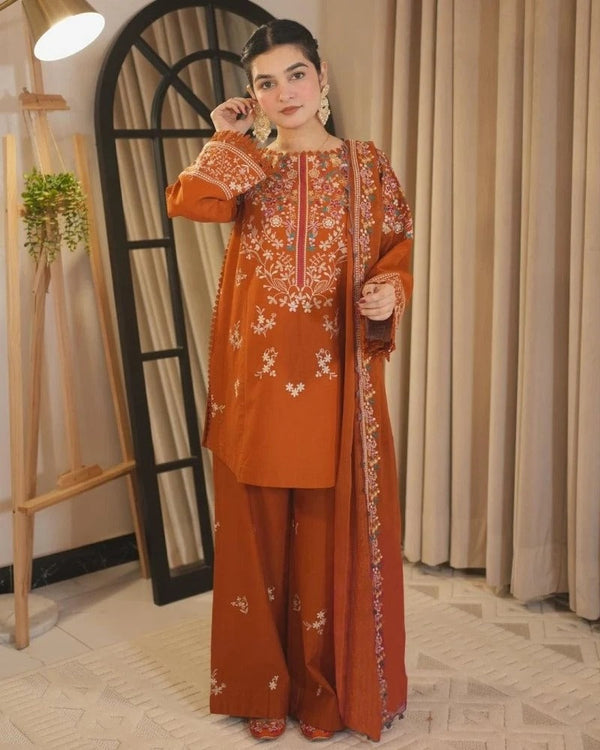 3PC EMBROIDERED DHANAK SUIT-47