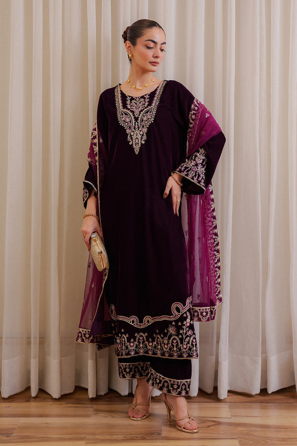 VELVET 3PC EMBROIDERED WITH CHIFFION EMBROIDERED DUPATTA-65